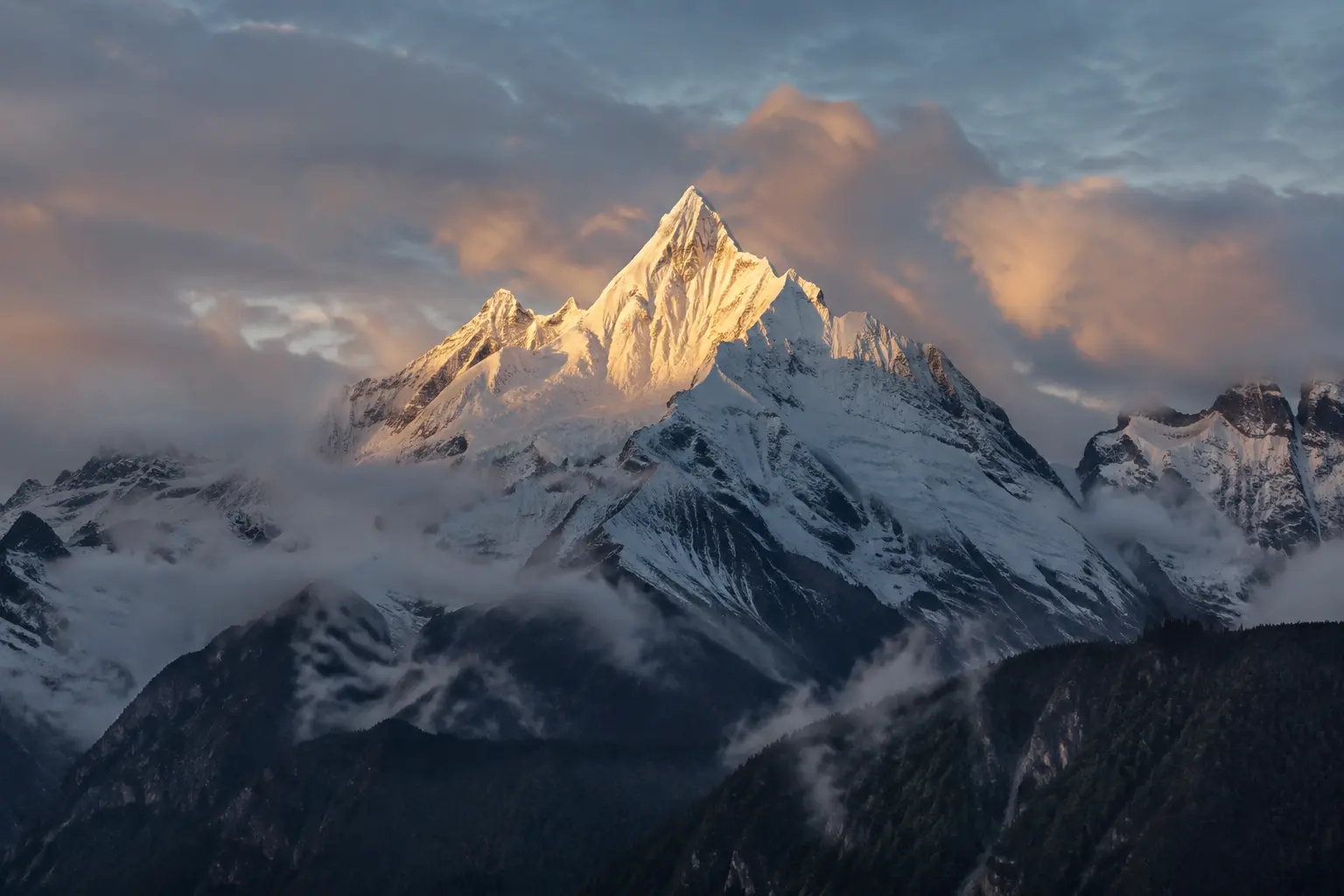 Snow-covered Meili mountain range